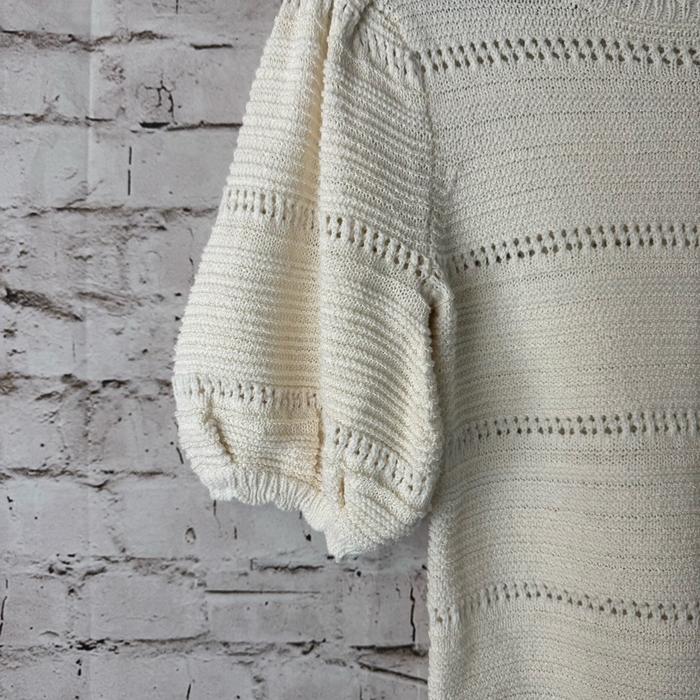 House of Harlow 1960 Small Knit Sweater Top Short Puff Sleeve Cream Cottage Sm S - Picture 3 of 6